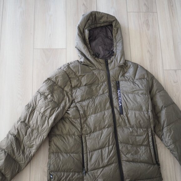Nautica Lightweight Duck Down Feather Puffer Jacket Men's Large Olive Green - Picture 2 of 11
